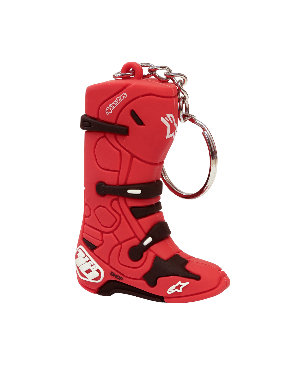 Porte-clés Alpinestars Tech 10 Boot, réplique 3D de botte de motocross, rouge et blanc avec anneau métallique robuste