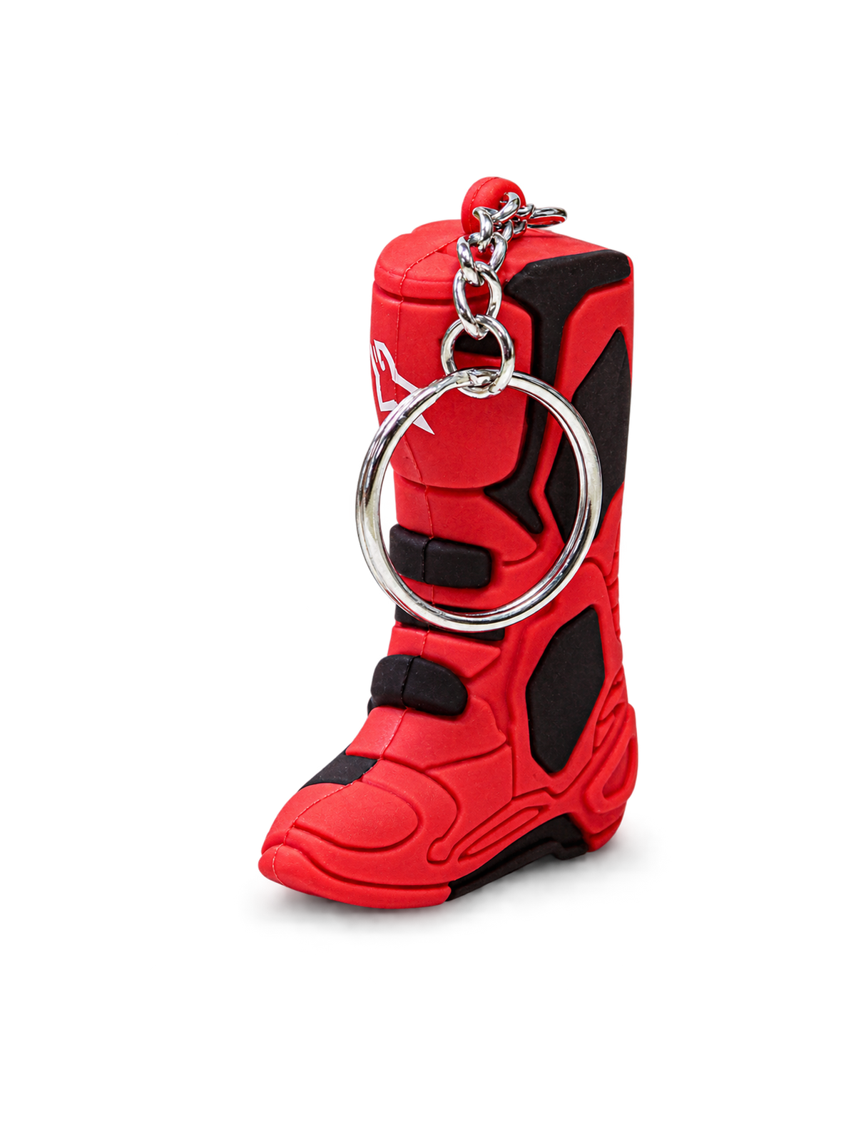 Porte-Clés Alpinestars Tech 10 Boot, porte-clés inspiré du motocross en forme de botte miniature, rouge et noir avec un anneau métallique