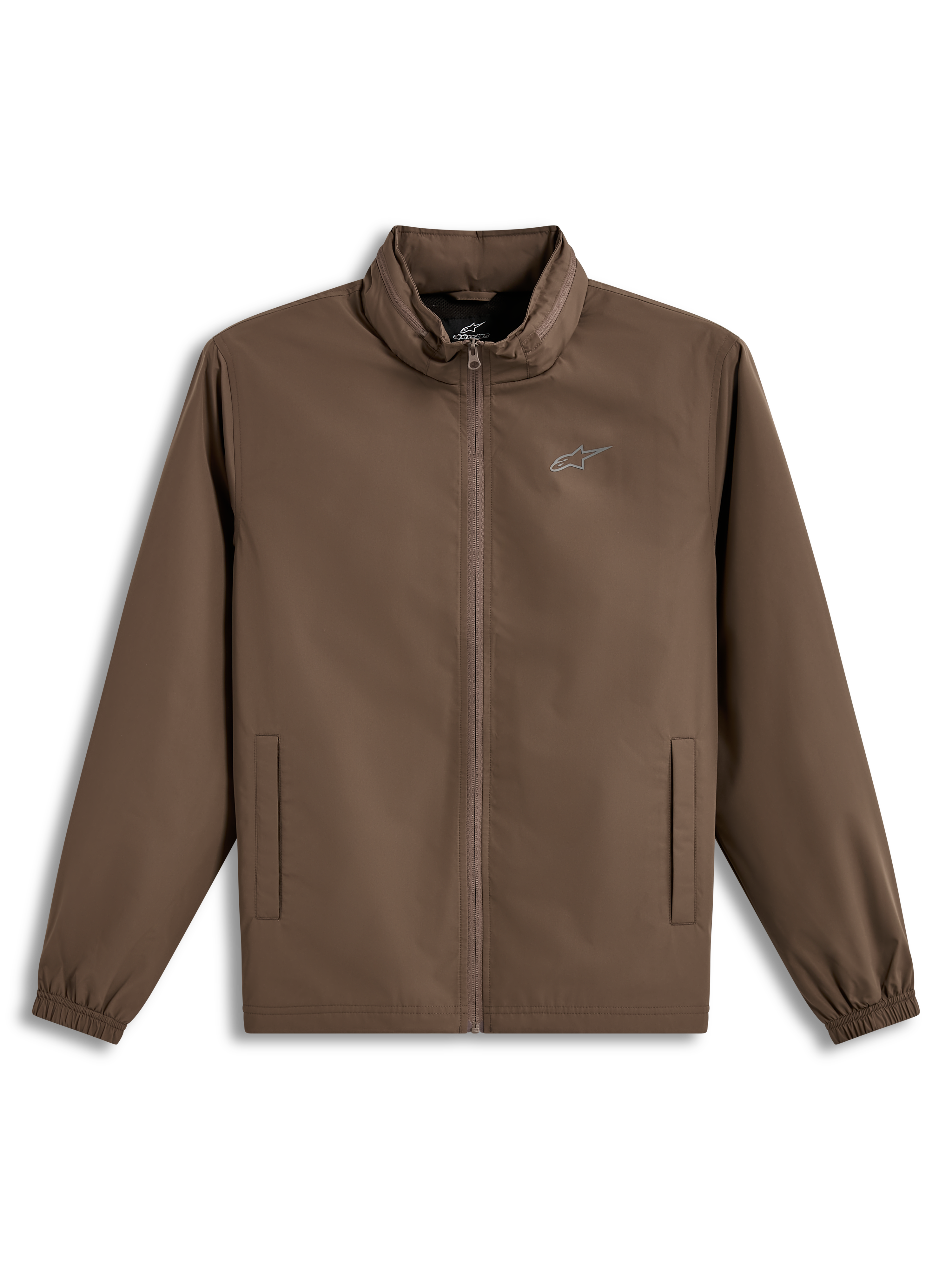 Alpinestars Overhaul Racer Veste, veste de sportswear légère marron, avec capuche packable cachée et logo sur la poitrine, style motorsport décontracté