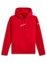 Sweat à capuche Frontal Alpinestars, sweat à capuche en polaire, rouge, logo Astar Alpinestars blanc sur la poitrine et lettrage sur la manche, poche kangourou à l'avant, streetwear décontracté inspiré du sport automobile