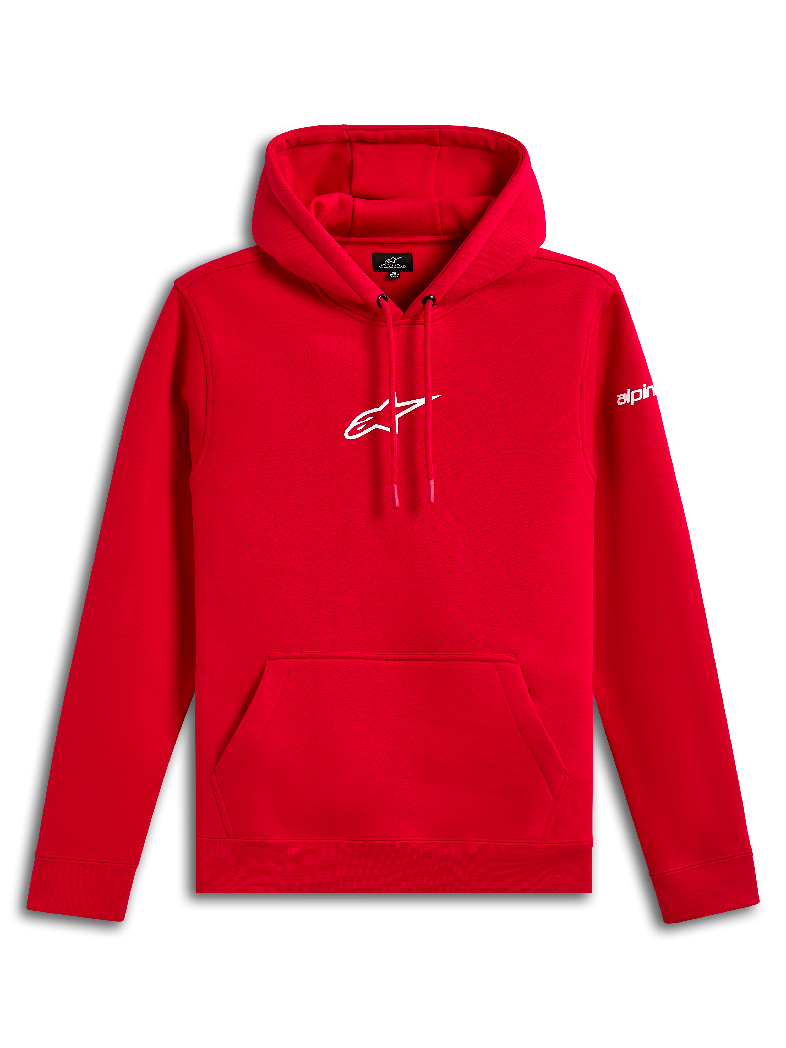 Sweat à capuche Frontal Alpinestars, sweat à capuche en polaire, rouge, logo Astar Alpinestars blanc sur la poitrine et lettrage sur la manche, poche kangourou à l'avant, streetwear décontracté inspiré du sport automobile
