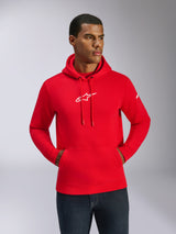 Alpinestars Frontal Hoodie, sweat à capuche en polaire rouge, logo Astars blanc sur la poitrine, capuche à cordon de serrage, poche kangourou, streetwear décontracté inspiré du sport automobile