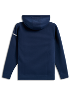 Sweat à capuche Frontal Alpinestars, pullover décontracté en polaire bleu marine, vue de dos, logo Alpinestars blanc sur la manche, poignets et ourlet côtelés, streetwear inspiré du sport automobile