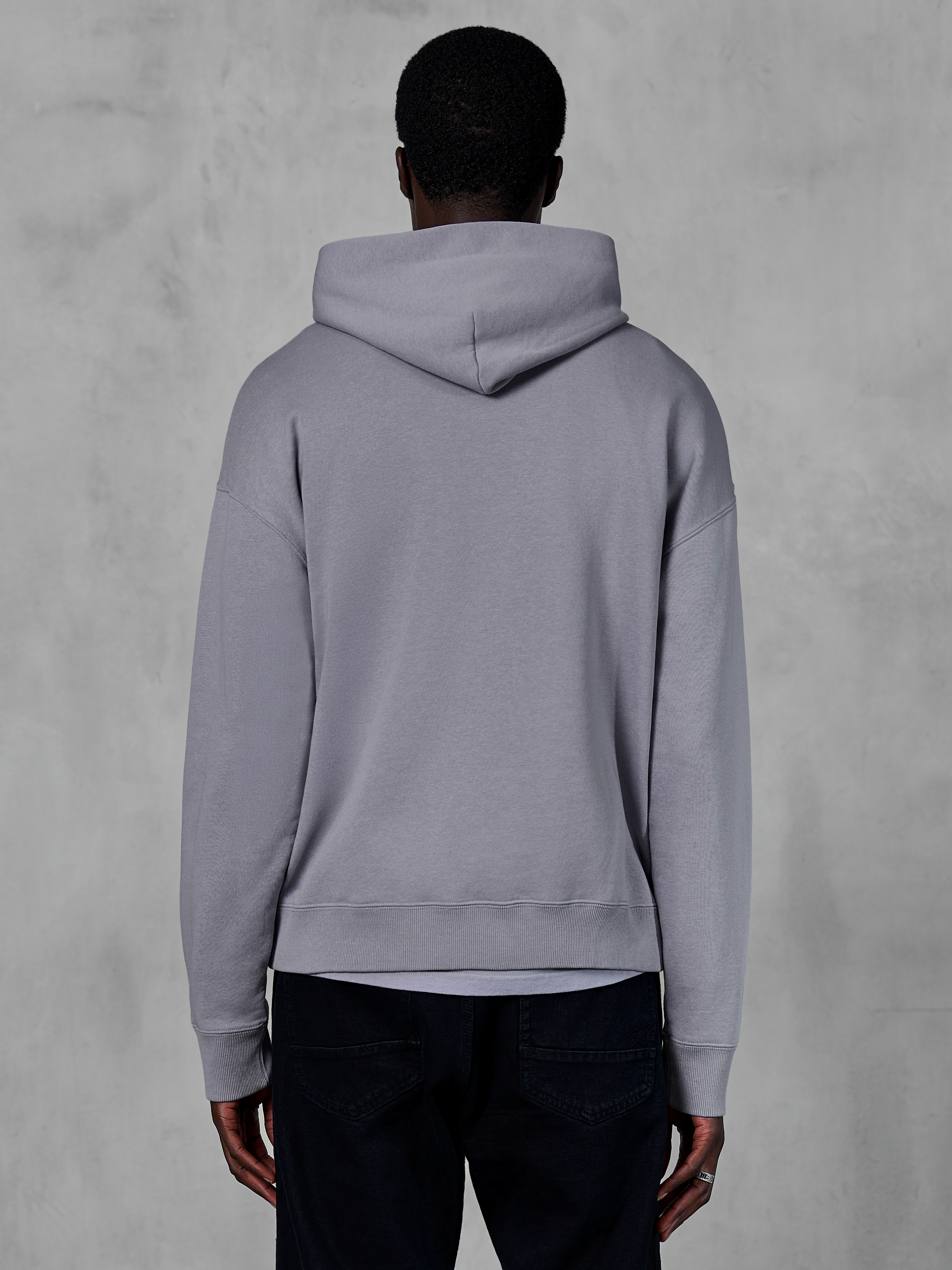 Sweat à capuche Alpinestars Essentials Ageless, molleton gris argenté, vue de dos, design pull minimaliste avec capuche et poignets côtelés, streetwear décontracté inspiré du sport automobile
