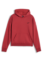 Sweat à capuche Alpinestars Essentials Ageless, vêtement de sport décontracté, rouge brique, avec un petit logo étoile Alpinestars noir sur la poitrine, poche kangourou, ourlet et poignets côtelés, design streetwear minimaliste