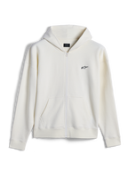 Sweat à capuche zippé Alpinestars Essentials Ageless, streetwear décontracté, blanc cassé avec petit logo Alpinestars noir, fermeture éclair intégrale, poche kangourou fendue, coupe décontractée, conception en polaire compacte premium