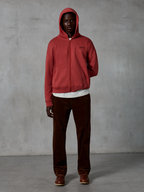 Sweat à capuche zippé Alpinestars Essentials Ageless, vêtements de sport décontractés, rouge brique, fermeture éclair intégrale avec capuche à cordon de serrage, petit logo sur la poitrine, coupe décontractée avec lavage à la pierre