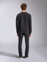 Alpinestars Bettern Crew, Black Crewneck Sweatshirt, back view on model, ribbed collar and hem, casual motorsport-inspired streetwear