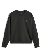 Alpinestars Essentials Ageless Crew, sweat-shirt à col rond, noir délavé, petit logo A-star blanc sur la poitrine, col, poignets et ourlet côtelés, streetwear décontracté en molleton de qualité supérieure