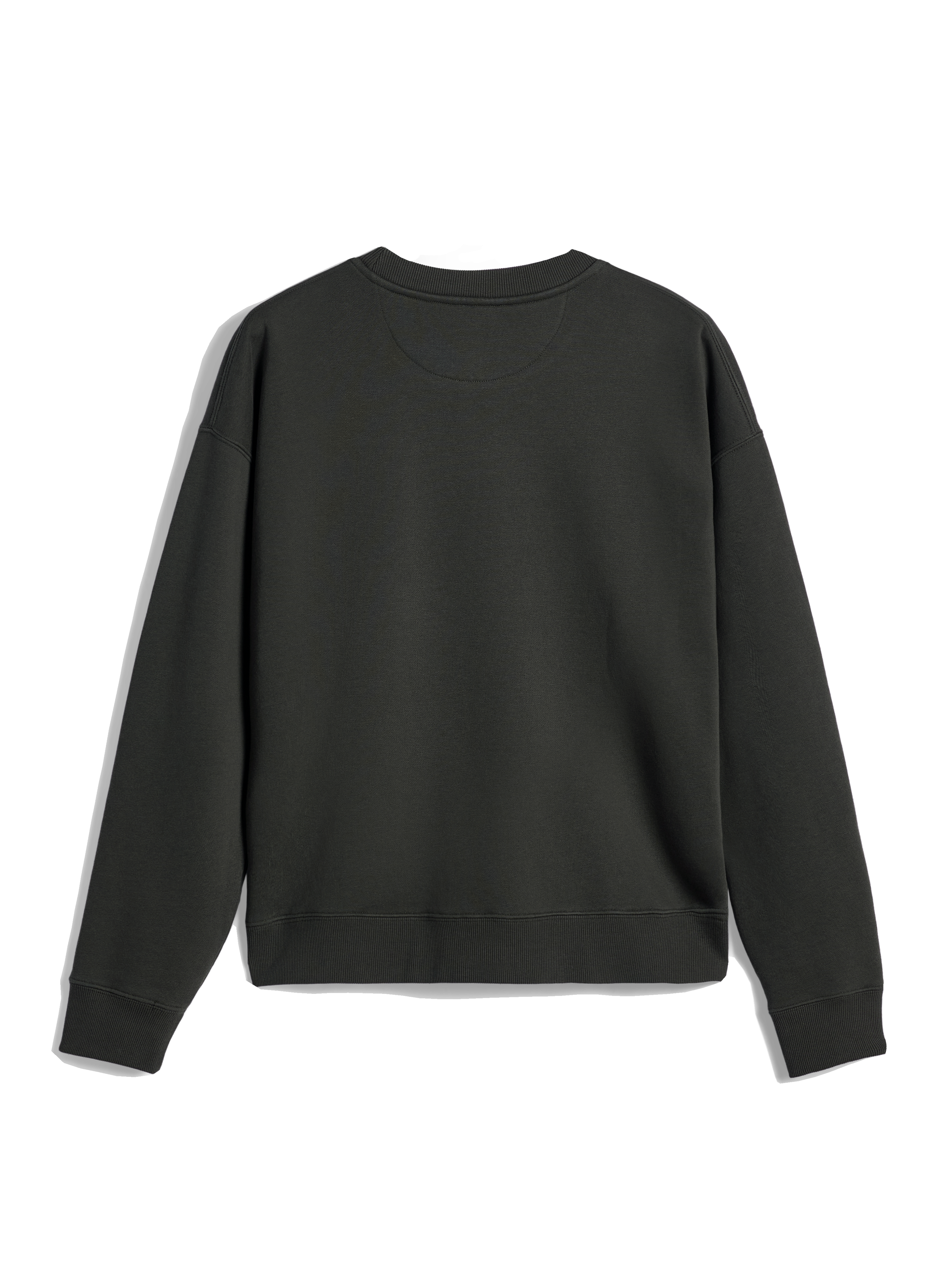 Alpinestars Essentials Ageless Crew, sweat-shirt à col rond, Off Black, vue de dos montrant le col, les poignets et l'ourlet côtelés, polaire compacte haut de gamme, style streetwear décontracté