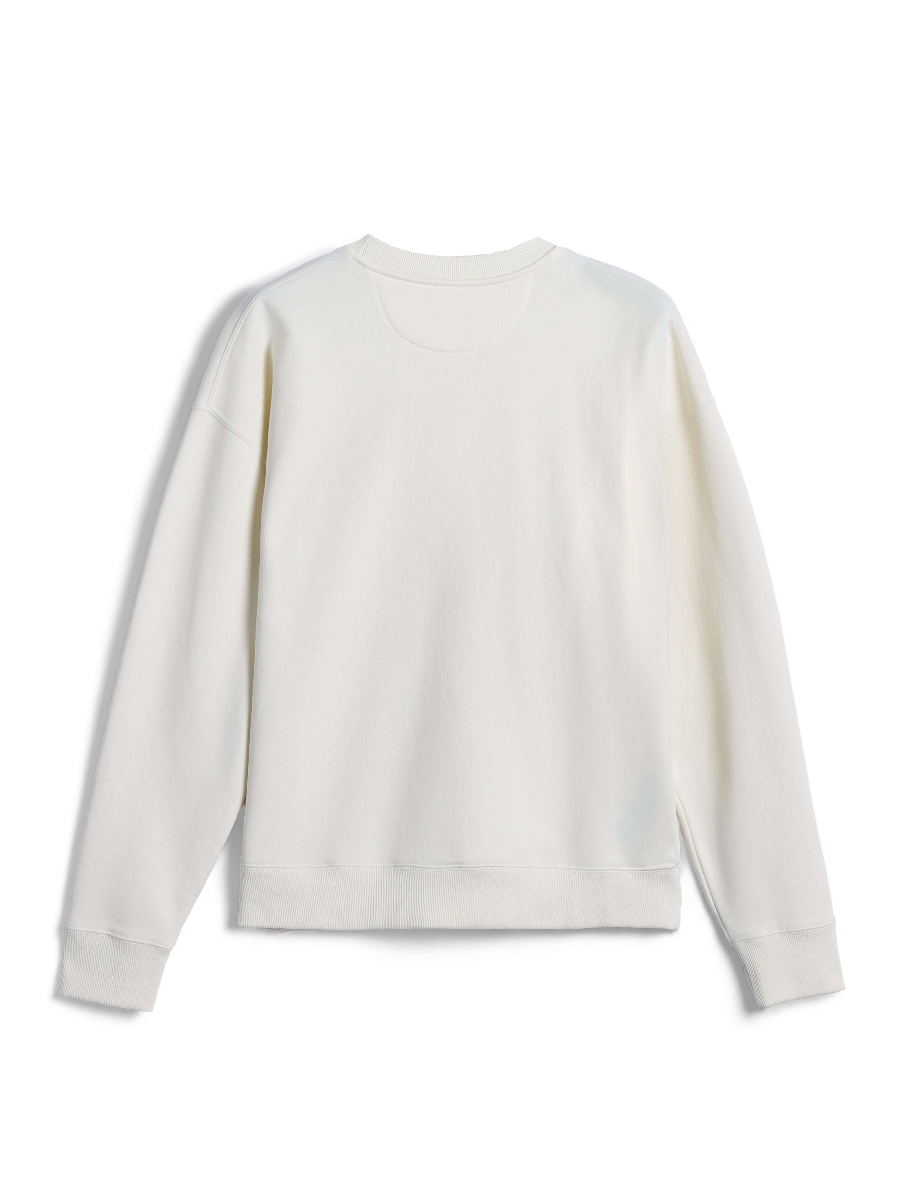 Alpinestars Essentials Ageless Crew, sweat-shirt à col rond, blanc cassé, vue arrière montrant un design uni avec poignets et ourlet côtelés, style streetwear décontracté inspiré du sport automobile