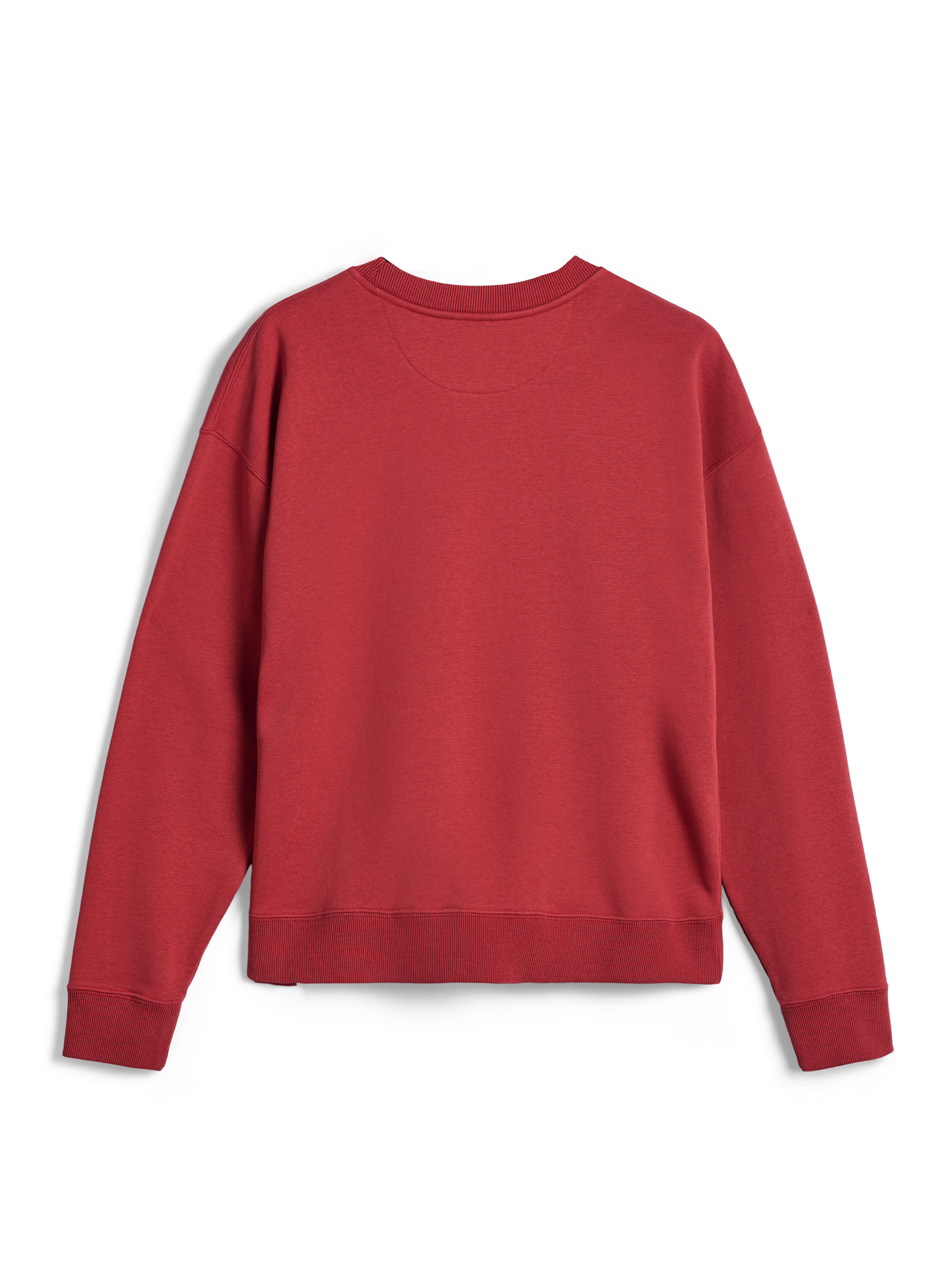 Alpinestars Essentials Ageless Crew, sweat-shirt à col rond, rouge brique, vue arrière montrant les poignets et l'ourlet côtelés, polaire compacte de qualité supérieure pour un confort sportswear décontracté