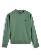 Alpinestars Essentials Ageless Crew, sweat-shirt à col rond, vert cactus, petit logo Astar noir sur la poitrine, col, poignets et ourlet côtelés, molleton de qualité supérieure, vêtements de sport décontractés hors-vélo