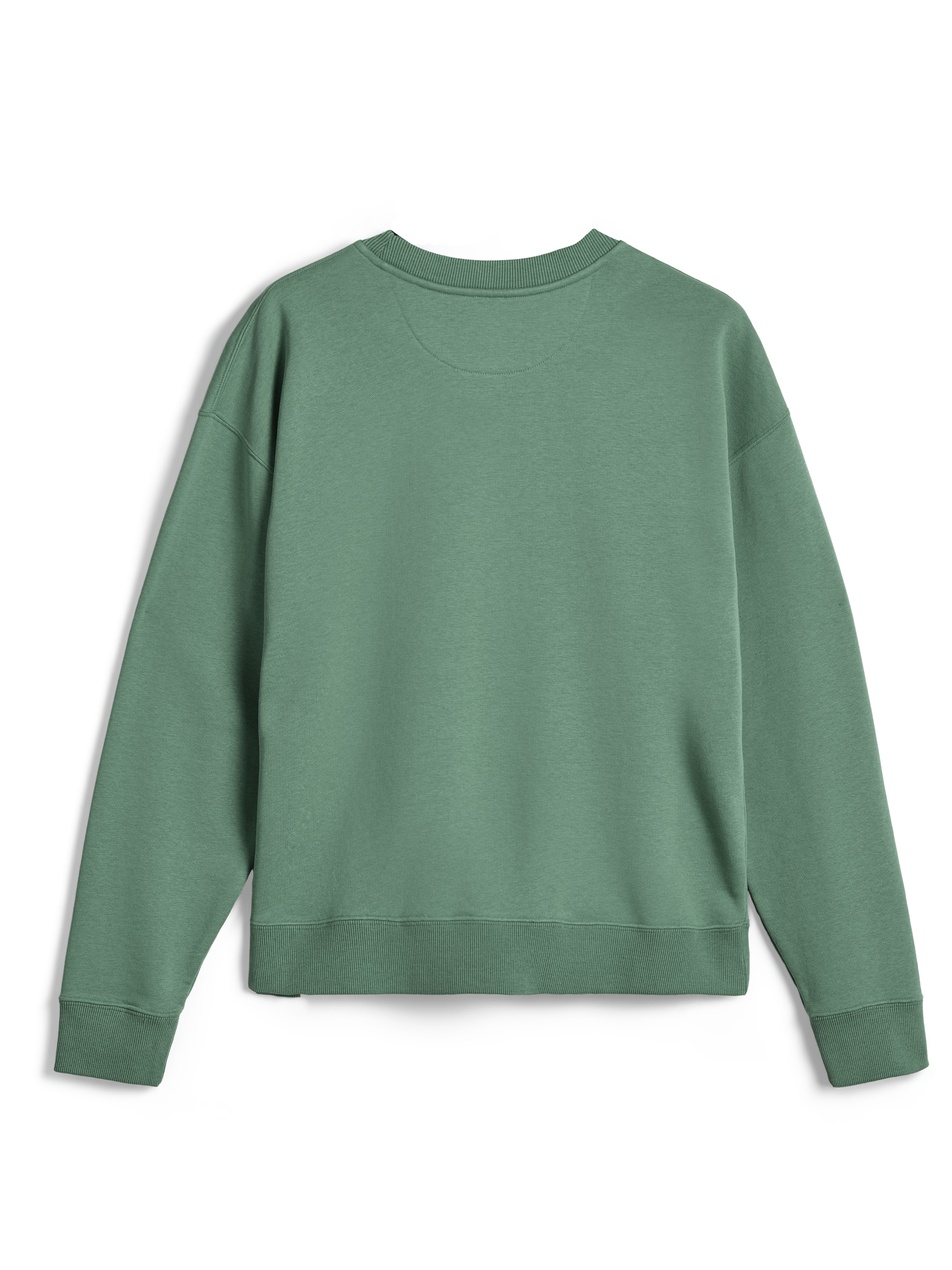 Alpinestars Essentials Ageless Crew, sweat-shirt à col rond de qualité supérieure, Vert Cactus, vue arrière montrant le col, les poignets et l'ourlet côtelés, couleur unie, vêtement de sport décontracté