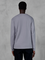 Alpinestars Essentials Ageless LS Tee, Long-Sleeve T-Shirt, Silver, back view on model, premium organic cotton jersey, relaxed fit, casual motorsport-inspired lifestyle apparel