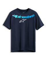Alpinestars Collared CSF Tee, Short Sleeve T-Shirt, Navy Blue, Light Blue Alpinestars Wordmark and White Star Logo, Casual Performance Sportswear