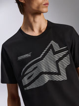 Alpinestars Fasting CSF Tee, t-shirt à manches courtes, noir, grand logo Astars géométrique à rayures et texte Forward Innovation sur la poitrine, sportswear décontracté