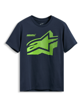 Alpinestars Fasting CSF Tee, Short Sleeve T-Shirt, Navy Blue, Lime Green Geometric Astars Logo with Forward Innovation Text, Casual Sportswear