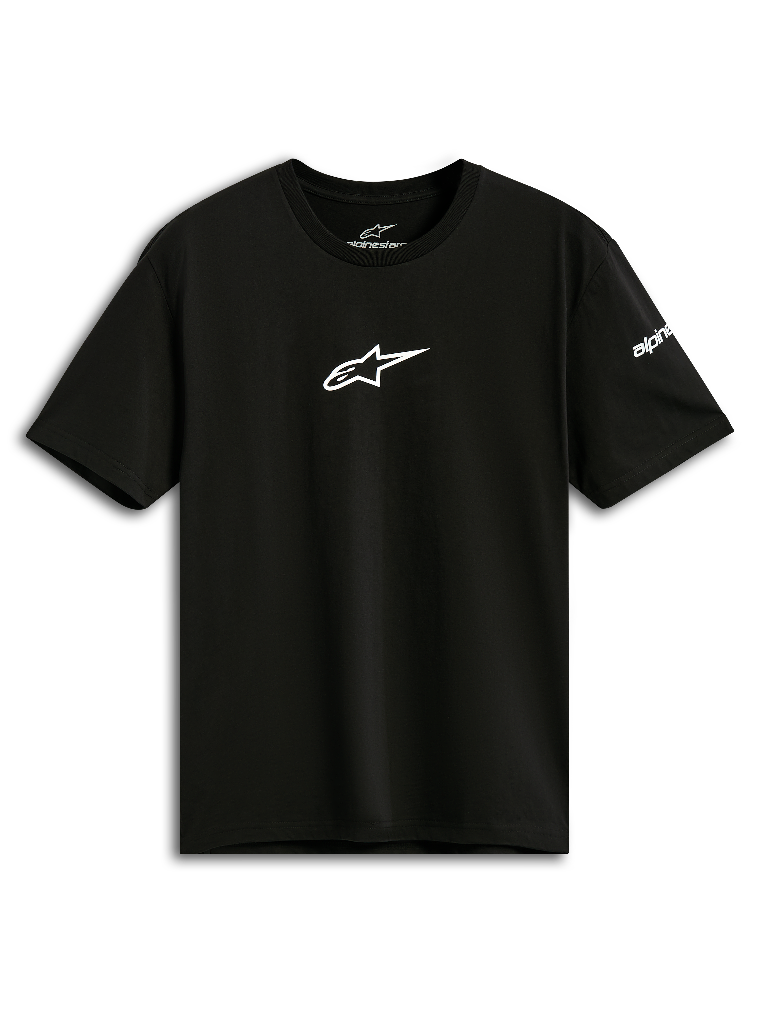 T-shirt Alpinestars Frontal CSF, t-shirt à manches courtes, noir, logo Astars blanc sur la poitrine, vêtement de sport performant décontracté