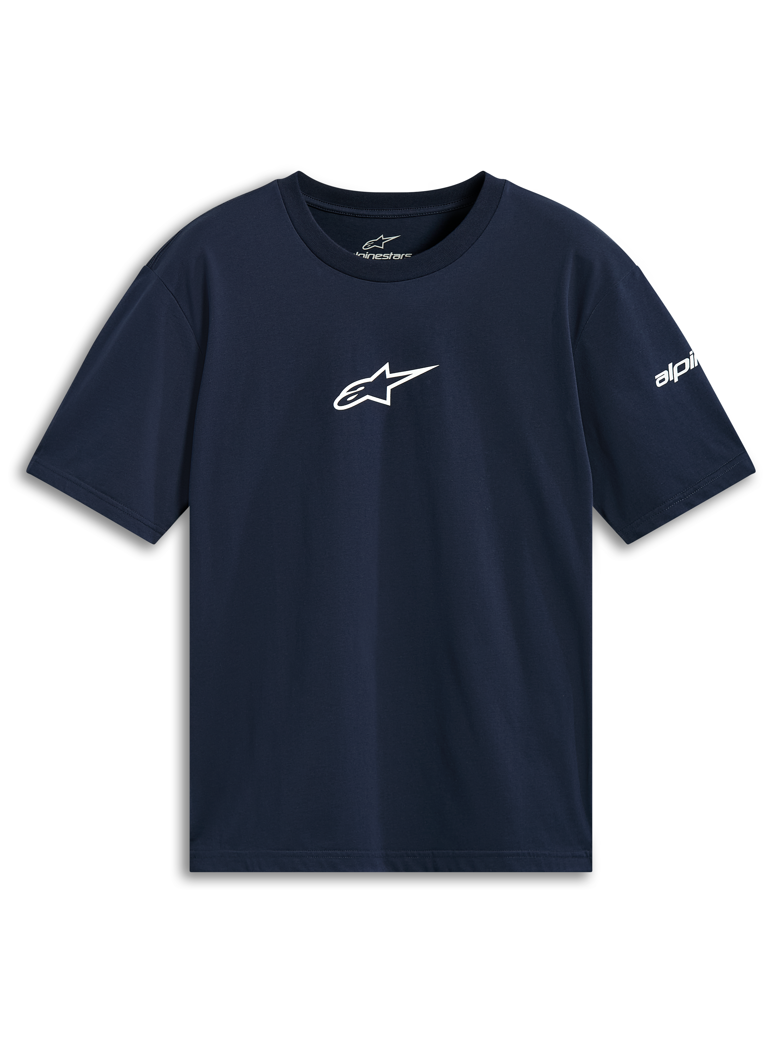 Alpinestars Frontal CSF Tee, t-shirt à manches courtes, bleu marine, logo étoile blanc au centre de la poitrine, sportswear technique durable