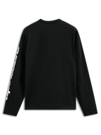 T-shirt Alpinestars Trackside CSF, t-shirt à manches longues, noir, avec graphique vertical blanc sur la manche, vue de dos, style motorsport streetwear décontracté