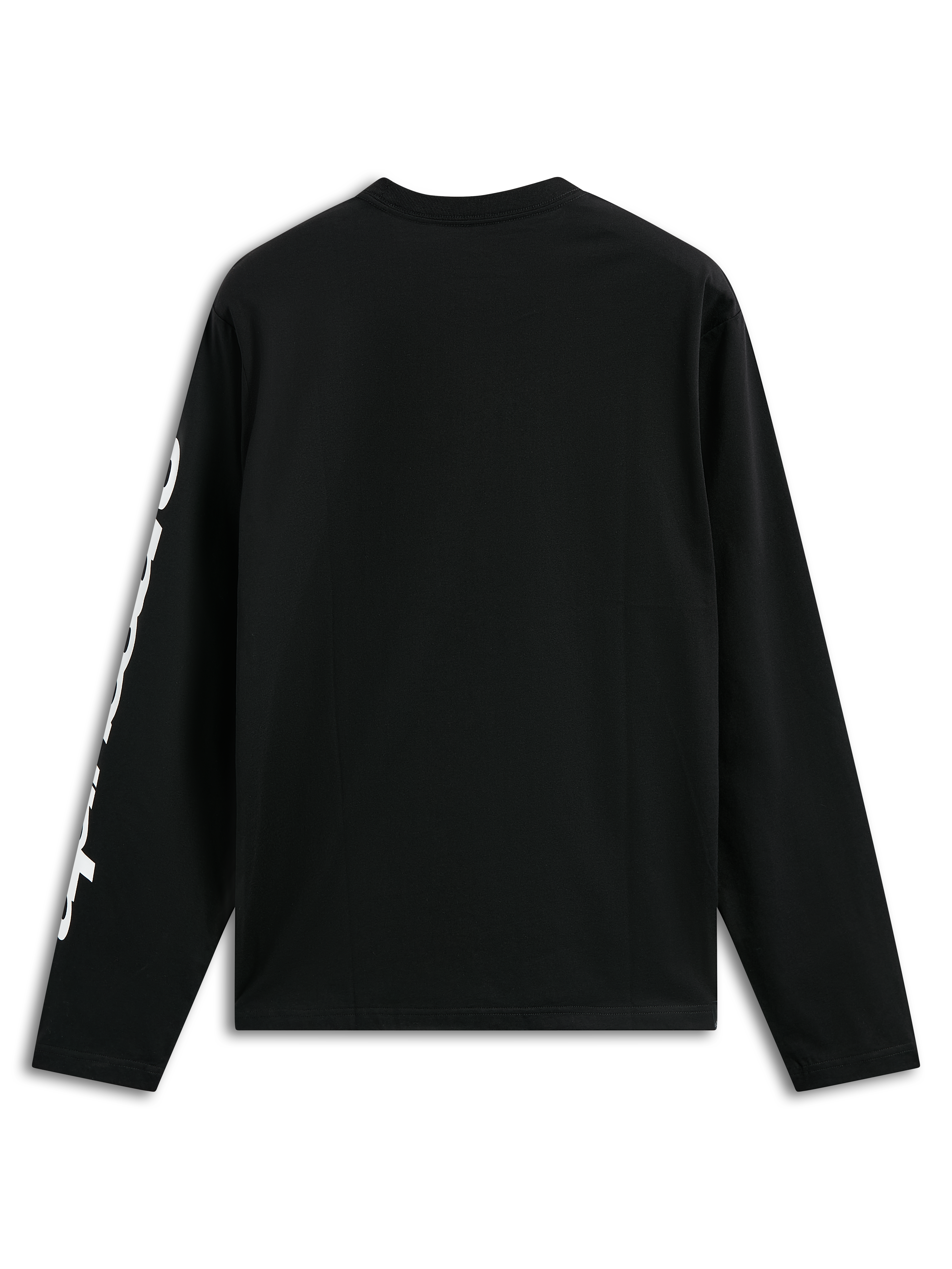 T-shirt Alpinestars Trackside CSF, t-shirt à manches longues, noir, avec graphique vertical blanc sur la manche, vue de dos, style motorsport streetwear décontracté