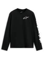 T-shirt Trackside CSF Alpinestars, t-shirt à manches longues, noir, logo Alpinestars blanc sur la poitrine et graphisme sur la manche, style streetwear décontracté inspiré du sport automobile