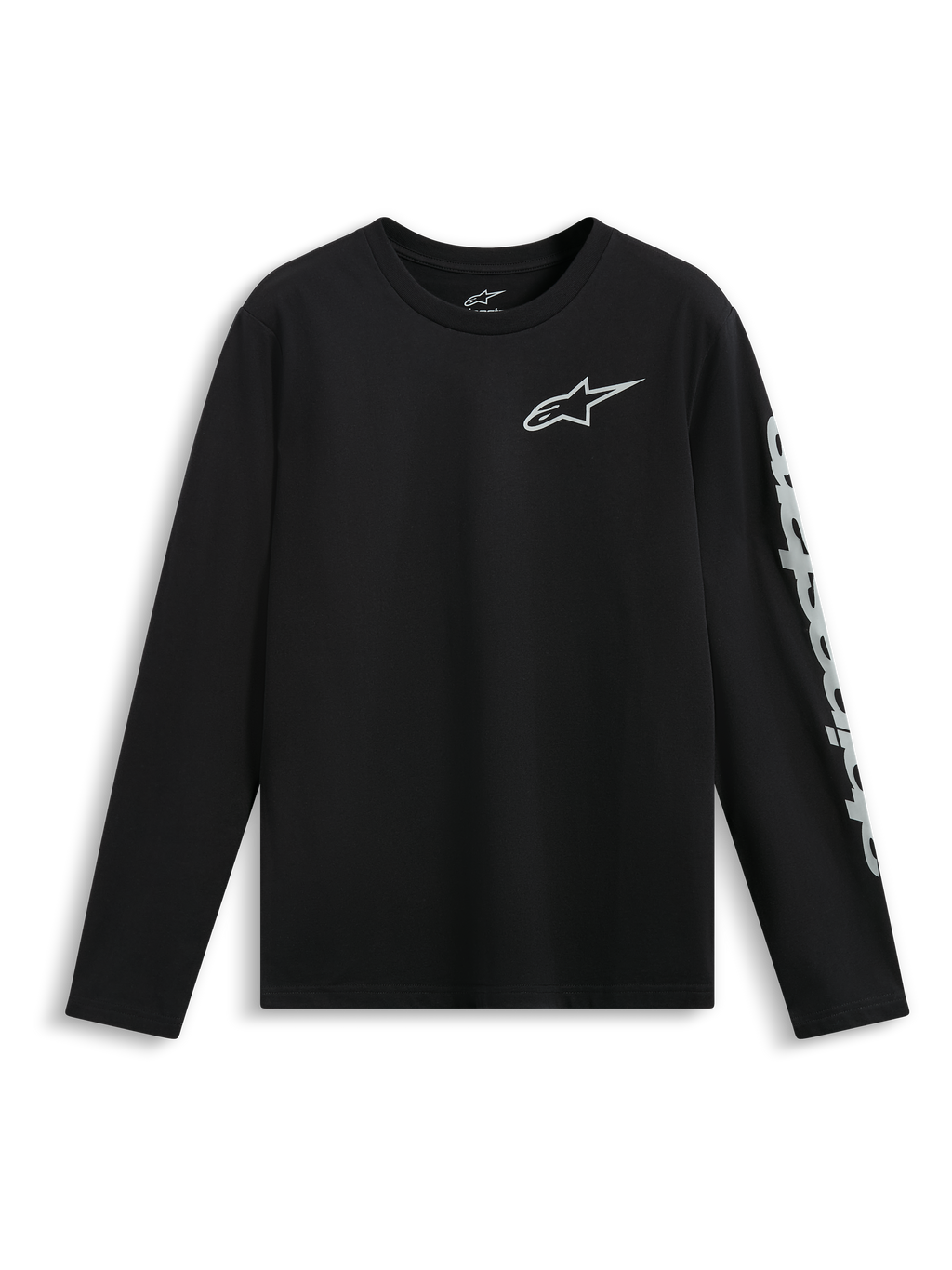 Alpinestars Trackside CSF Tee, t-shirt à manches longues, noir, logo Astars blanc sur la poitrine et grand logo sur la manche, sportswear décontracté motorsport