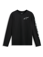 Alpinestars Trackside CSF Tee, t-shirt à manches longues, noir, logo Astars blanc sur la poitrine et grand logo sur la manche, sportswear décontracté motorsport