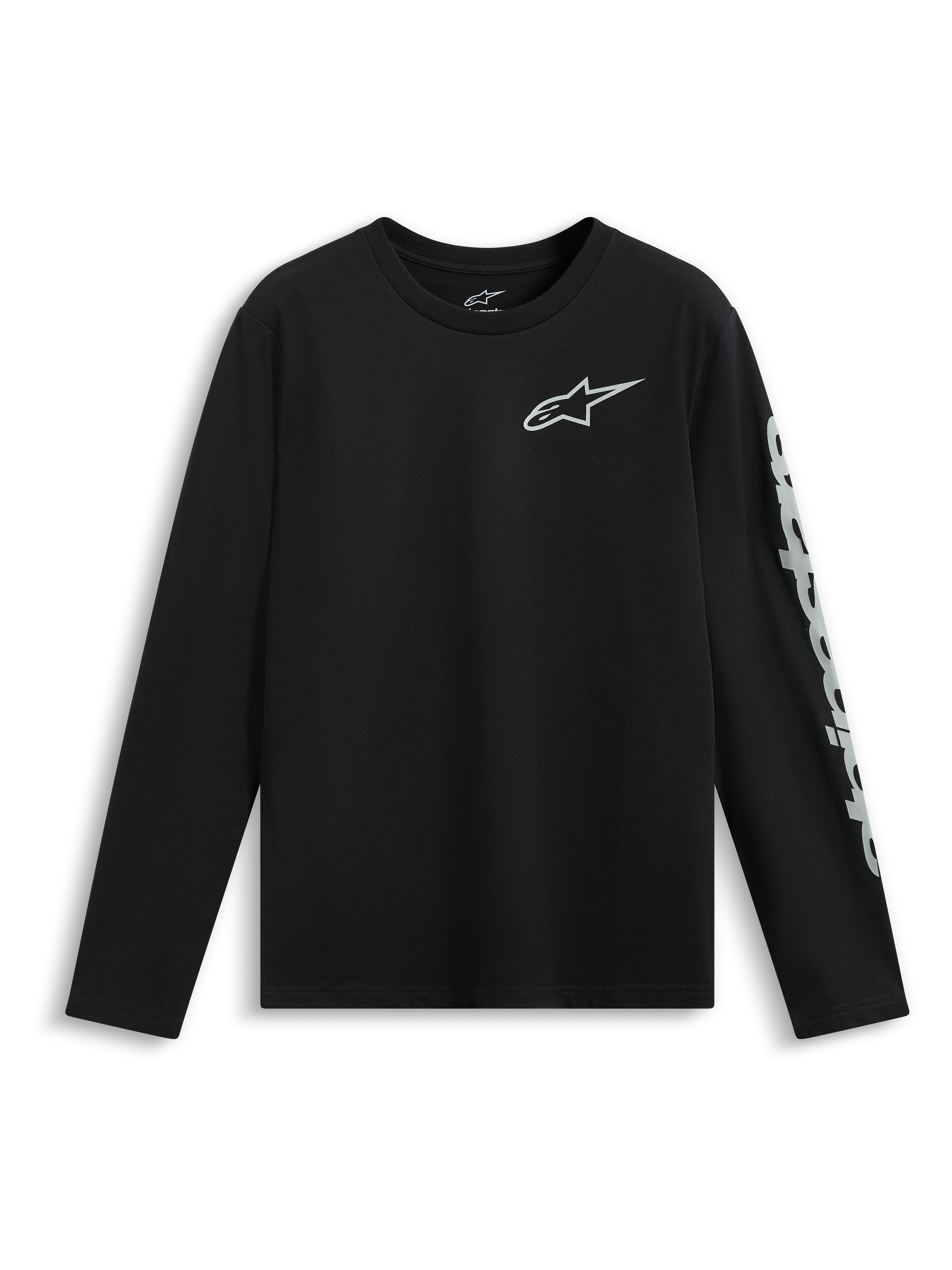 Alpinestars Trackside CSF Tee, t-shirt à manches longues, noir, logo Astars blanc sur la poitrine et grand logo sur la manche, sportswear décontracté motorsport