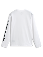 Alpinestars Trackside CSF Tee, t-shirt à manches longues, blanc et noir, vue de dos montrant un graphisme noir audacieux sur la manche, streetwear décontracté inspiré des sports mécaniques