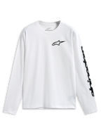 T-shirt Alpinestars Trackside CSF, t-shirt à manches longues, blanc, logo Alpinestars noir sur la poitrine et lettrage sur la manche, sportswear décontracté pour le sport automobile