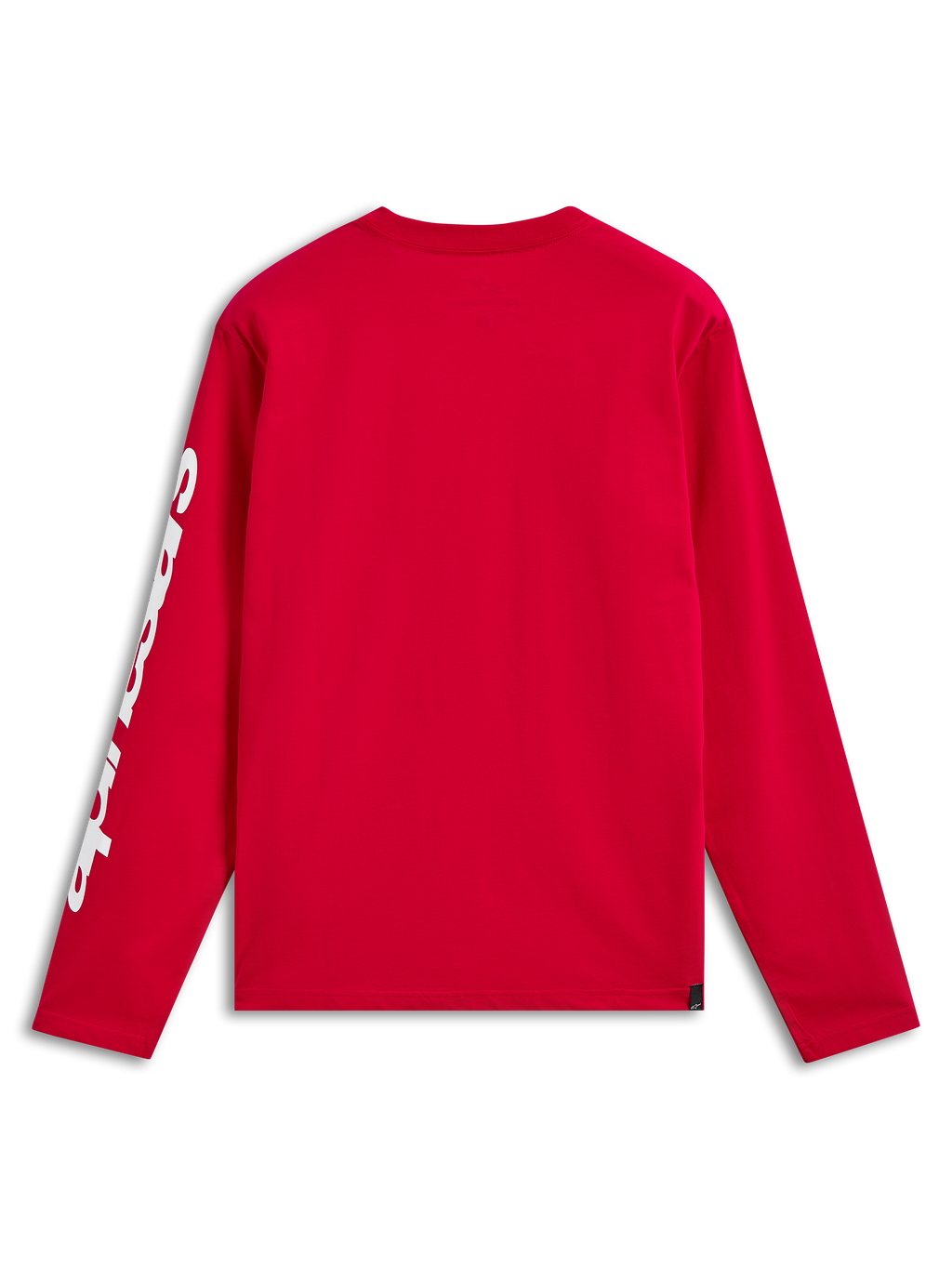 Alpinestars Trackside CSF Tee, t-shirt à manches longues, rouge, vue de dos montrant un logo blanc sur la manche, streetwear décontracté inspiré du sport automobile