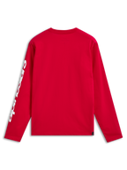 Alpinestars Trackside CSF Tee, t-shirt à manches longues, rouge, vue de dos montrant un logo blanc sur la manche, streetwear décontracté inspiré du sport automobile
