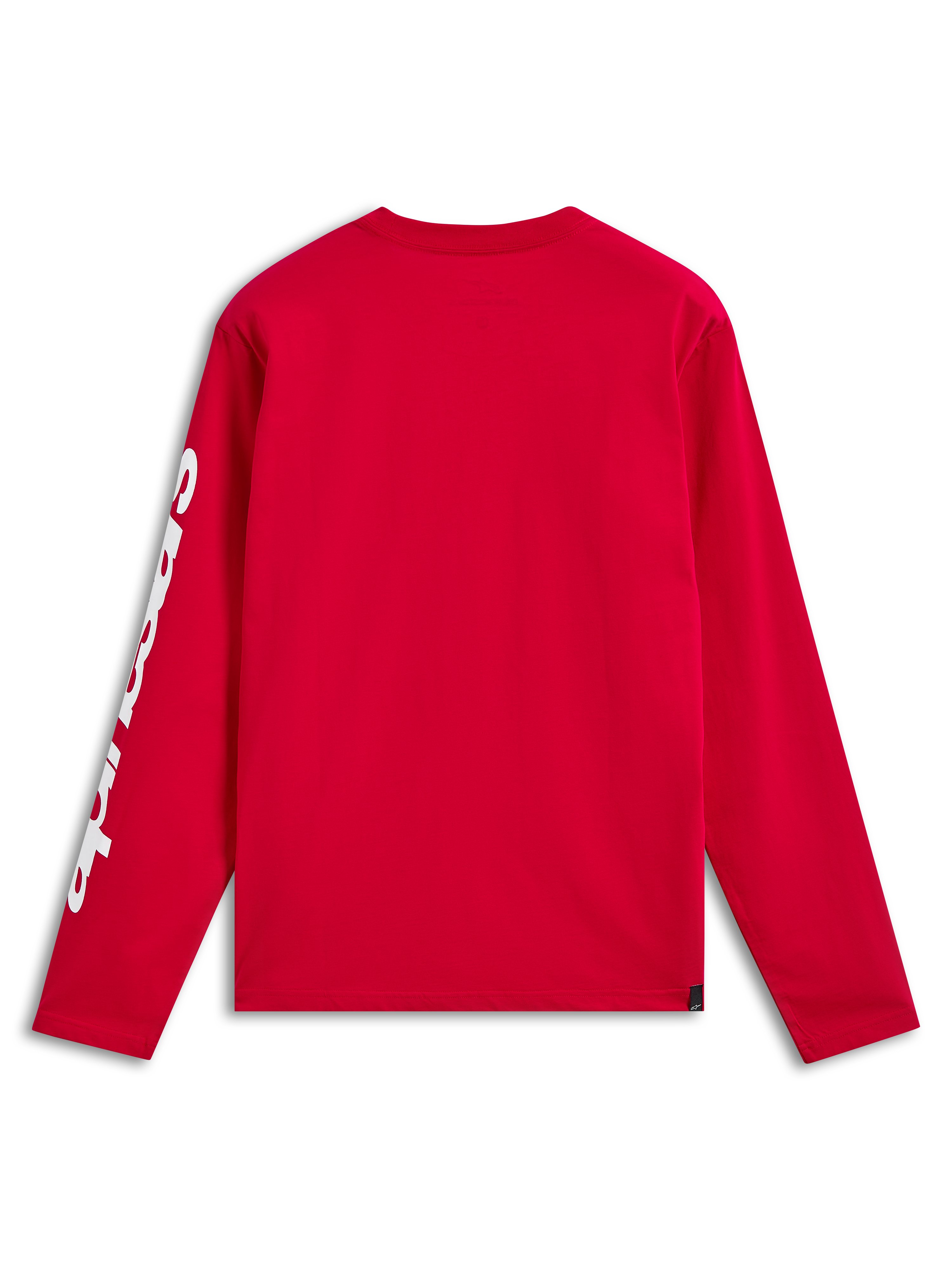Alpinestars Trackside CSF Tee, t-shirt à manches longues, rouge, vue de dos montrant un logo blanc sur la manche, streetwear décontracté inspiré du sport automobile