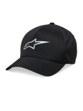 Alpinestars Casquette Ageless Reflex Waterproof, casquette de baseball noire, visière incurvée, logo Astars réfléchissant argenté, couronne structurée, tissu technique imperméable, accessoire motorsport décontracté
