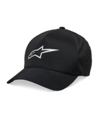 Alpinestars Casquette Ageless Reflex Waterproof, casquette de baseball noire, visière incurvée, logo Astars réfléchissant argenté, couronne structurée, tissu technique imperméable, accessoire motorsport décontracté