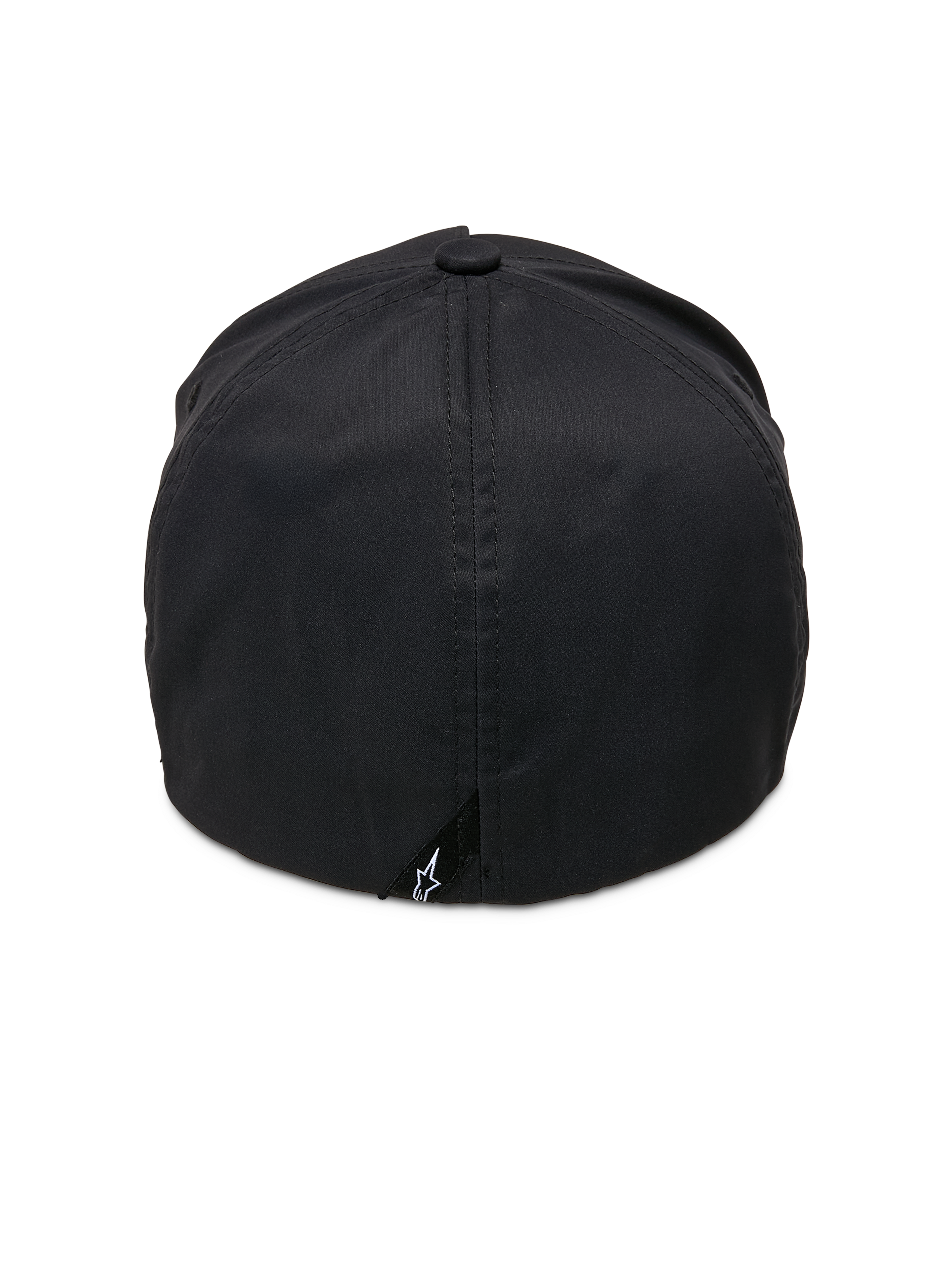 Casquette imperméable Alpinestars Ageless Reflex, noire, vue arrière, construction à dos flexible, tissu technique imperméable, petite étiquette noire avec logo Astars blanc à la base