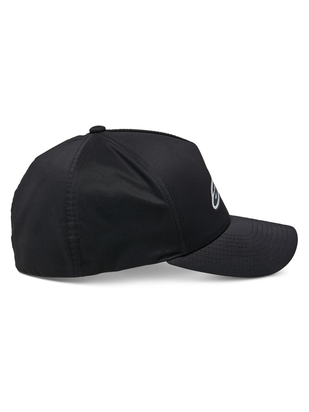 Casquette Alpinestars Ageless Reflex Waterproof, noir, vue de profil, visière incurvée avec couronne structurée, tissu technique imperméable avec détails de logo réfléchissants, couvre-chef de performance décontracté