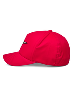 Alpinestars Ageless Reflex Waterproof Hat, Red Baseball Cap, side profile view showing curved bill and structured crown, reflective Astars logo on the front, casual performance sportswear
