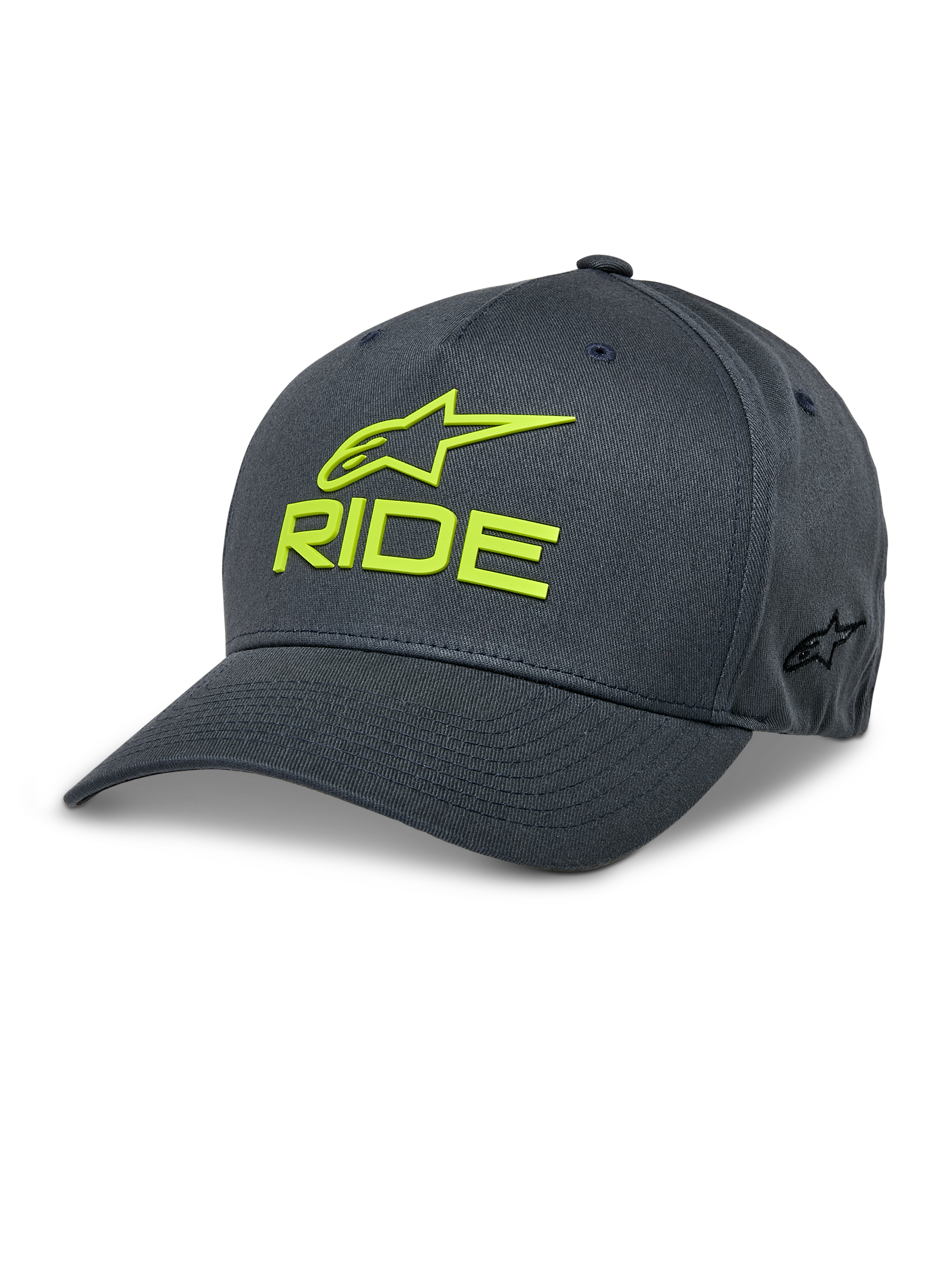 Alpinestars Ride Sonic Hat, Charcoal and Hi-Vis Yellow Baseball Cap, 3D Embroidered RIDE and Star Logo, Curved Bill, Structured Crown, Stretch Twill Casual Motorsport Headwear