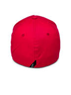 Alpinestars Ride Sonic Hat, vue arrière d'une casquette de baseball rouge, couronne structurée avec conception à dos flexible, petite étiquette noire avec logo étoile Alpinestars blanc à l'arrière, couvre-chef décontracté en sergé extensible rouge