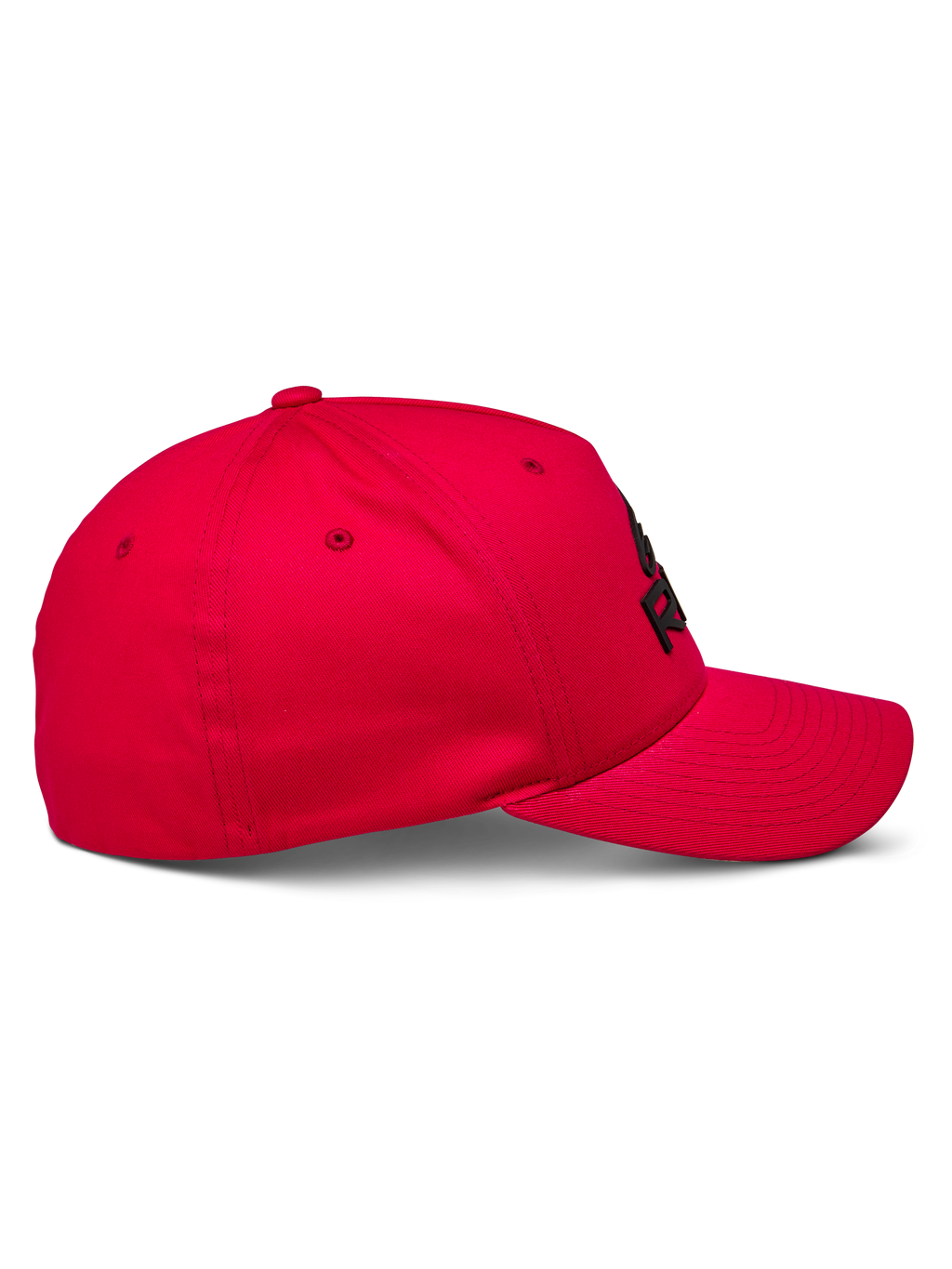 Casquette Alpinestars Ride Sonic, casquette à visière incurvée, rouge, vue de profil, couronne structurée avec logo noir brodé en 3D, accessoire de sportswear décontracté