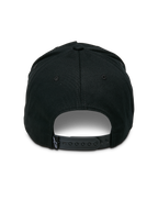 Alpinestars Ageless Snapback Hat, Black, rear view featuring adjustable snapback closure, small woven label with star logo, structured crown in cotton twill, casual motorsport-inspired headwear