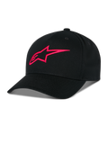 Casquette Snapback Alpinestars Ageless, noire avec logo A-star rouge brodé en 3D, couronne structurée et visière courbée, tissu en sergé de coton, accessoire sportswear décontracté