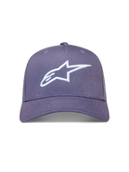 Casquette Alpinestars Ageless Snapback, violette et blanche avec logo Astars brodé en 3D, couronne structurée en sergé.
