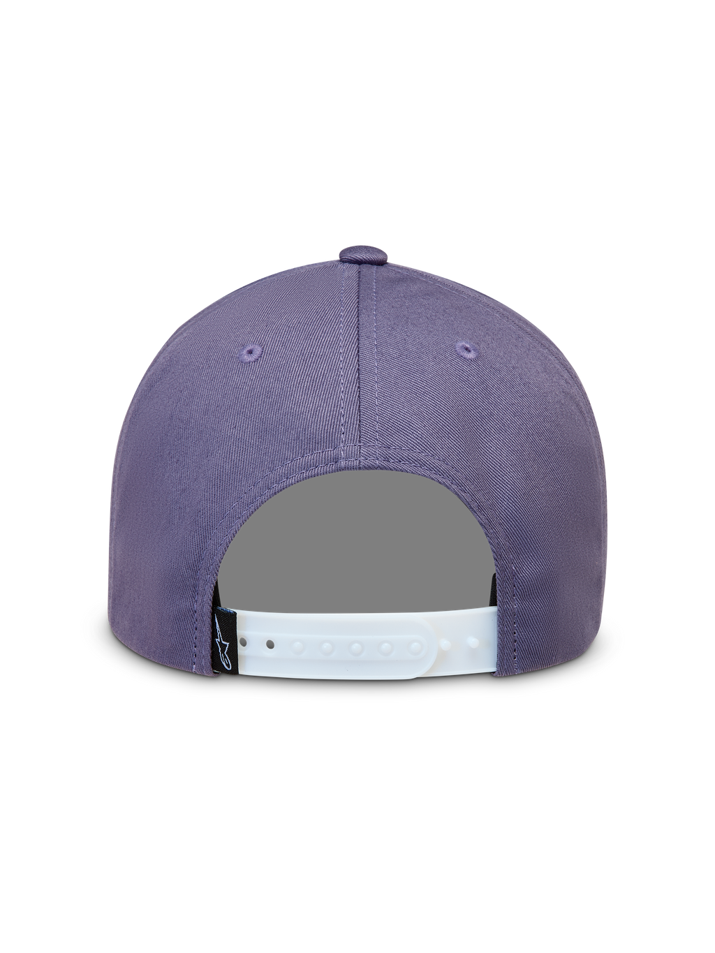 Casquette Alpinestars Ageless Snapback, violette, vue arrière avec fermeture à pression blanche réglable et étiquette logo Astars noire.