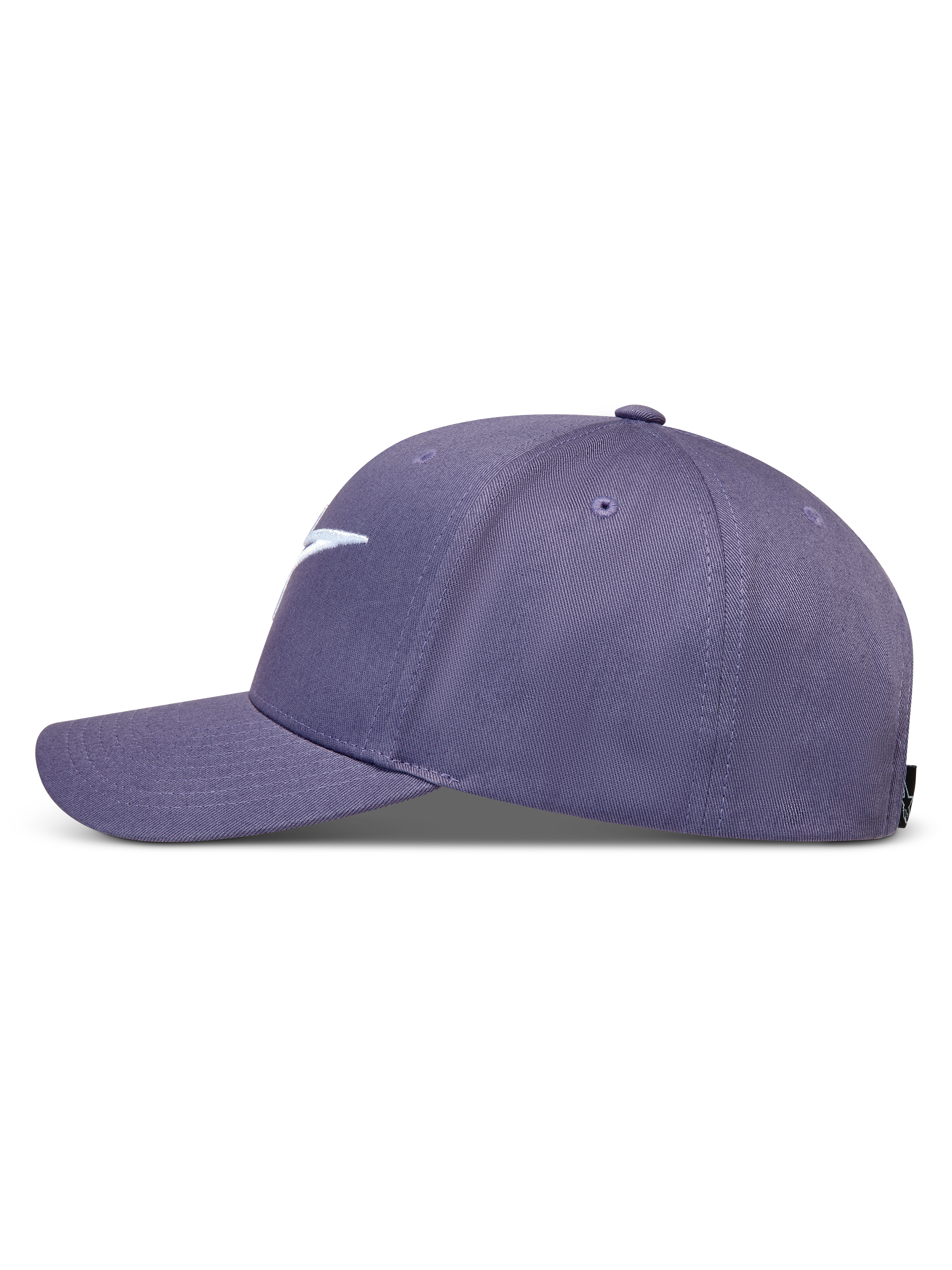 Ageless Snapback Casquette Alpinestars, visière incurvée, violette, en tissu sergé, vue de profil.