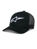 Alpinestars Ageless Trucker Hat, casquette de baseball noire avec dos en mesh, logo Astars blanc brodé en 3D, couronne structurée et visière incurvée, accessoire lifestyle décontracté