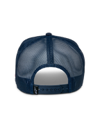 Casquette Trucker Alpinestars Control, vue arrière, arrière en maille bleu marine, fermeture snapback réglable, petite étiquette noire avec logo Astars, accessoire de sport décontracté